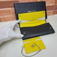希少PRADA☆鑑定済☆サフィアーノ ブラック+イエロー ブラック プラダ財布