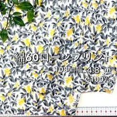 NO,8-219C 108cm幅 4.8m 綿60ローンプリント　花柄 オフ地