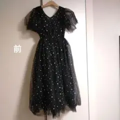 星柄フリル袖チュールドレス 黒/キッズ/140cm