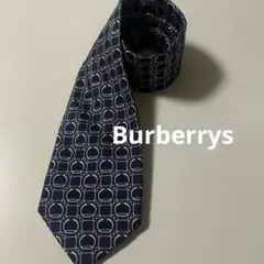 美品　Burberrysバーバリー ネイビー×白チェーン柄ネクタイ