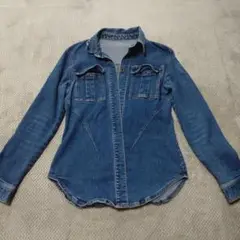 デニム長袖シャツ フロントポケット付き