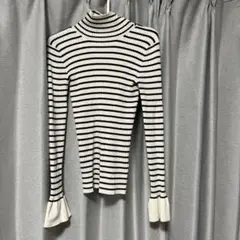 (美品)ストライプ タートルネックニット