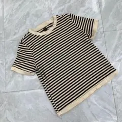Dazy ボーダー 半袖 リブ クルーネック コットン Tシャツ Mサイズ