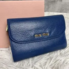 美品✨miumiu ミュウミュウ レディース 三つ折り財布 革財布 青
