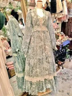 70's GUNNE SAX 天使柄ワンピースドレス デカタグ