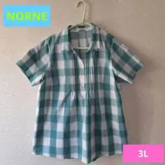 【NORNE】3Lサイズチェック柄半袖ブラウス