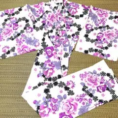 ゆかた　レディース　浴衣　Lサイズ　 　 　綿100% 白地に大きな花柄