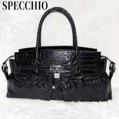 新品 SPECCHIO クロコ型押し ロゴ南京錠 スパンコール ショルダーバッグ