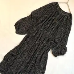 新品タグ付 Crisp クリスプ ロングワンピース 【Free】 ブラック 総柄