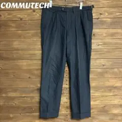 ♦︎【COMMUTECH】ネイビー プリーツ入り スラックス 裾ダブル L