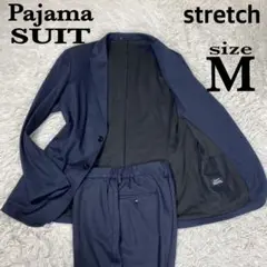 アオキ　パジャマスーツ　ストレッチ　ネイビー　チェック　サイズM