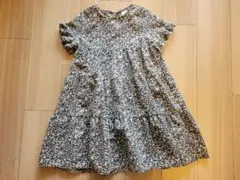 devirock グレー花柄半袖 ティアードドレスワンピース130