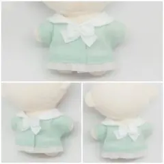 ハンドメイドぬい服 白襟×ミント色身頃×白リボン×白スカート風のセーラー服１点