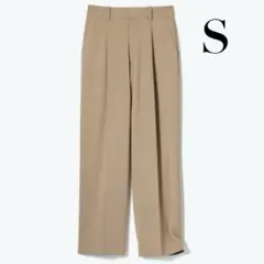 美品★UNIQLO タックワイドパンツ ベージュ S 標準丈 450639
