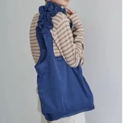 美品✨AMERICAN HOLIC コーデュロイフリルバッグ (ネイビー)