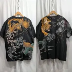 美品【size.3L】絡繰魂 粋 カラクリ 虎 龍 蛇 鳳凰 刺繍 半袖Tシャツ