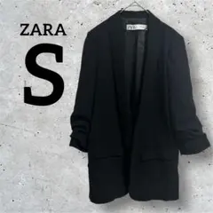 ZARA ザラ【S】テーラードジャケット　黒　デザイン袖　裏地あり　肩パッド