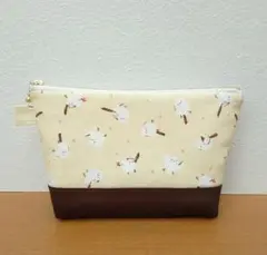 シマエナガ　ポーチ　ハンドメイド　クリームイエロー　シマエナガグッズ