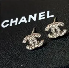 3 箱付き 極美品 CHANEL シャネル ロゴ シルバー ストーン ピアス