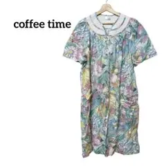 coffee time 花柄パジャマ 前開き　ルームウェア　ワンピース　介護にも