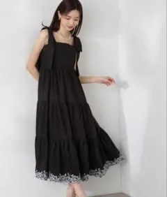 ブラック キャミワンピース ロング丈 ティアード