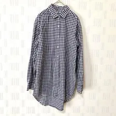 ユニクロUNIQLO ギンガムチェックシャツ　長袖　チュニック丈　コットン　M紺