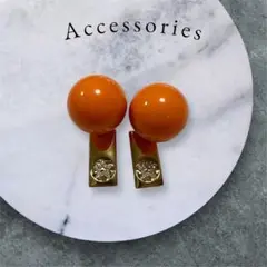 ピアス　両耳用ピアス　ゴールド×オレンジ　おしゃれピアス　No.13