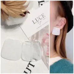 915 マーブルホワイト 台形プレート ピアス イヤリング 大人可愛い 大ぶり