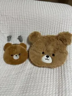 クマ型パスケース ふわふわ ブラウン 大小セット