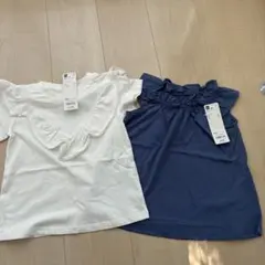 新品！キッズ女の子GU オフホワイト フリルTシャツ 110 2枚セット！