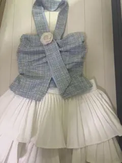 ツイードホルターネック トップス♡ ワンホン ブルー
