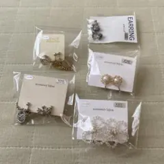 新品　イヤリングセット（シルバー・ホワイト・クリア）5点セット