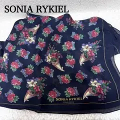 SONIA RYKIEL ソニアリキエル　花柄スカーフ 大判　ネイビー