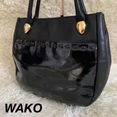 銀座ワコウ レザー ハンドバッグ 黒 ゴールド 金具