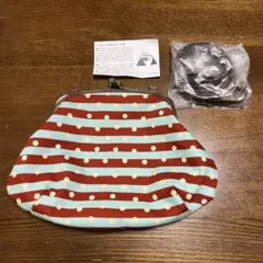 がま口バッグ　赤と水色 ストライプ