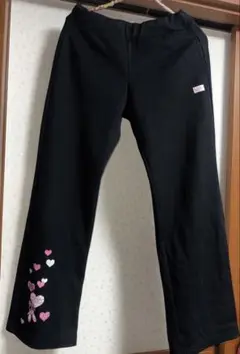 美品メゾピアノハートバレーシューズドットロゴ黒ピンク白パンツズボンL160
