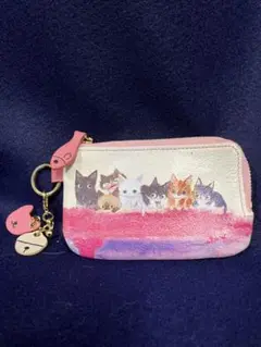 猫イラスト付き皮ケース