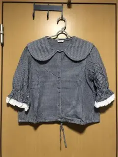 POUDOUDOU チェック柄5分丈ブラウス