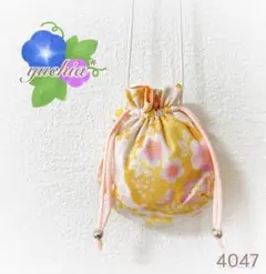 (4047)ミニ巾着ポシェット*子供用* 和柄 オレンジ