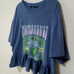 古着リメイクTシャツ　くすみネイビー
