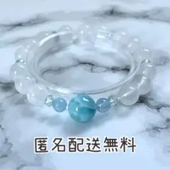 ラリマー&ホワイトラブラドライト&アクアマリン　ブレスレット　内径約16cm