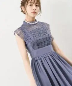 Andemiu レースキリカエシフォンドレス　ブルー　Mサイズ　ノースリーブ