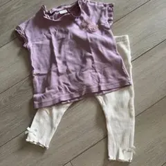 SIMPLE FREE 薄紫Tシャツと白レギンス 90