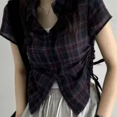 girly doll サイドシャーリングチェックシャツ