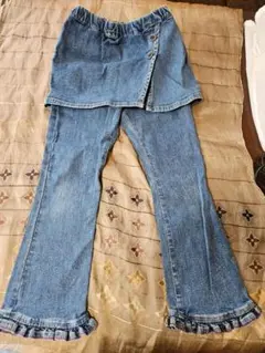 デニムスカートパンツ フリル付き