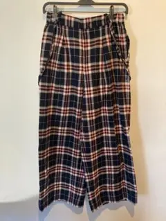 チェック ワイドボトム サスペンダー ガウチョ