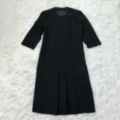日本製　七分袖ワンピース　フォーマル　礼服　春夏　ロング丈　裏地付き　黒　M