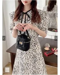 GRL セーラーカラー付きダルメシアン柄フレアワンピース tg622
