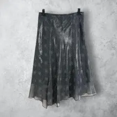 【ESPIE エスピエ】　水玉　ミモレ丈　アシメフレアスカート　裾透け感あり　黒