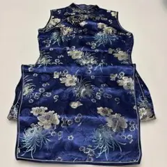 セール！美品　ネイビー 花柄刺繍 チャイナドレス